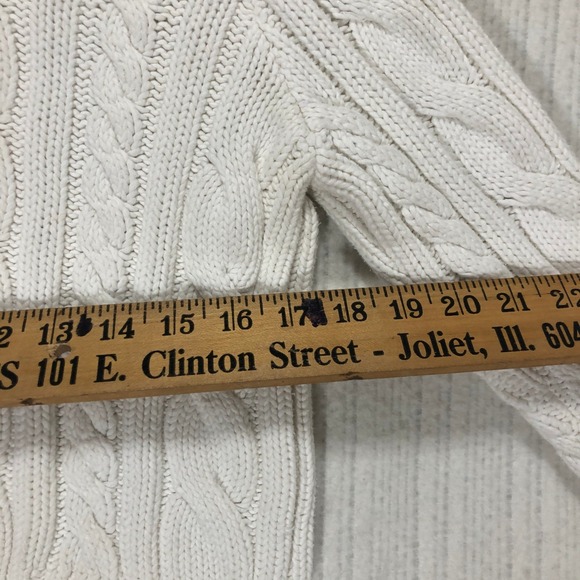 Lauren Ralph Lauren White Cable Knit Turtleneck Button Front Cardigan Sweater M - Picture 9 of 9